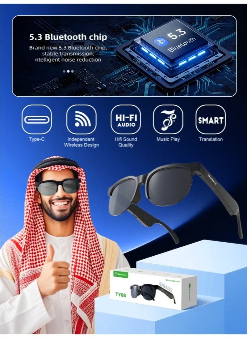 Smartberry TY08 Smart Glasses Polarized Bluetooth Sunglasses with Built-in Mic & Dual Speakers, Wireless Audio Wearable, Voice Control, UV Protection, Hands-Free Calling - Image 1